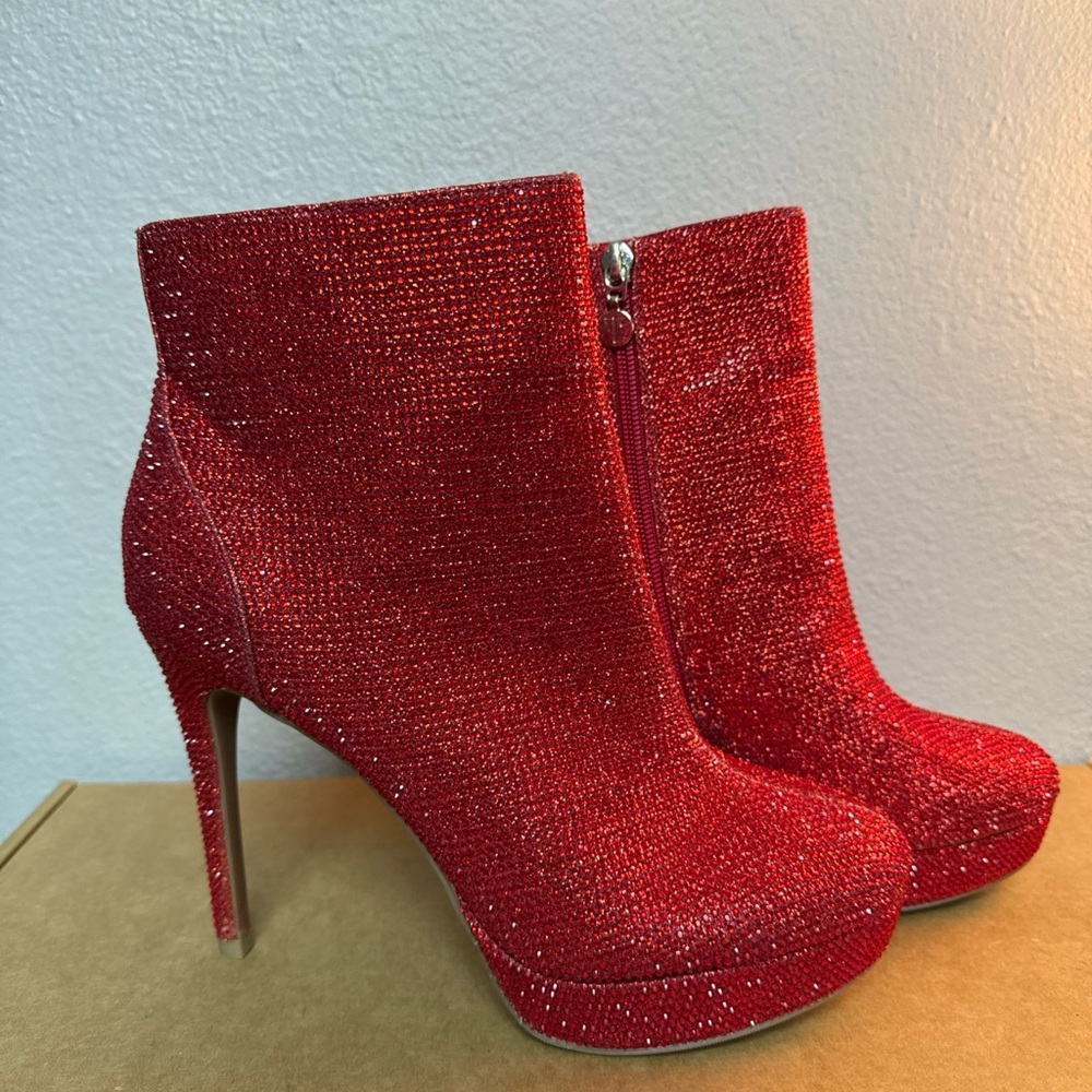 Thalia Sodi Chiara Platform dress booties red rhinestone size 8